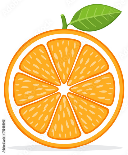 Vibrant and Juicy Orange Fruit Slice with Green Leaf Illustration for Healthy Eating