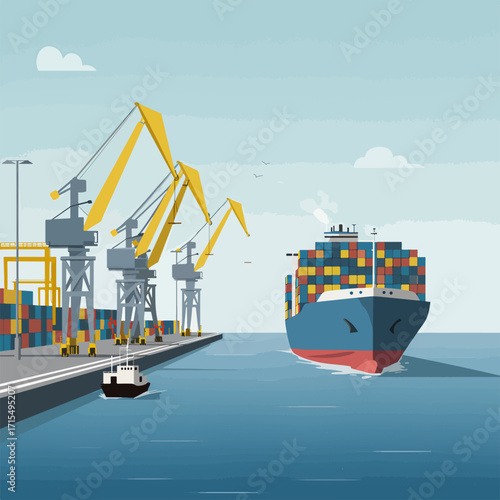 container cargo freight ship with crane