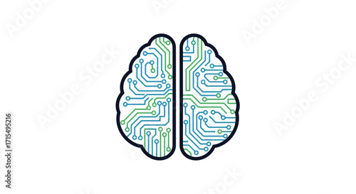 A stylized illustration of a human brain made of circuit board pathways, representing artificial intelligence and technology.