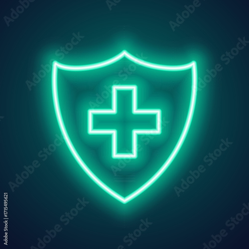 glowing neon medic healthcare shield background design