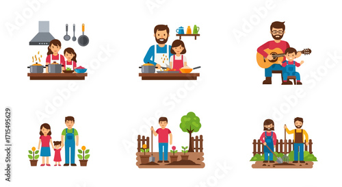 Family activities: cooking, playing guitar, gardening, and spending time together.