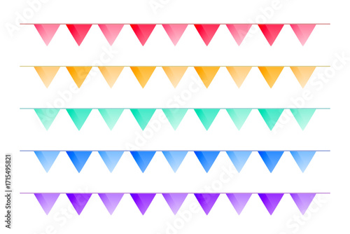 set of colorful party flags on white background