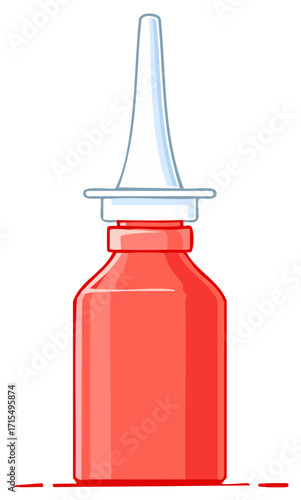 Illustration of a Red Bottle with Nasal Sprayer for Nasal Congestion or Allergy Relief