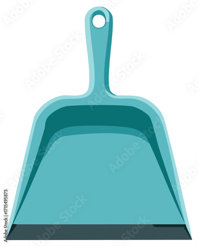 Modern light blue plastic dustpan with handle and dark gray edge for collecting debris from cleaning projects
