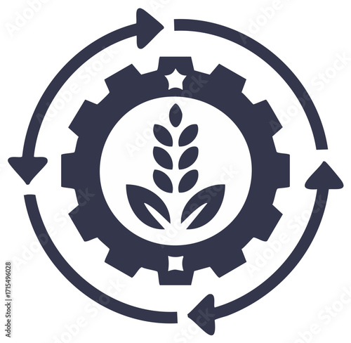 Agricultural Cycle Symbol with Gear and Grain, Farming Tech and Process Circle Arrows