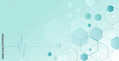 medical heartbeat ecg graph hexagonal banner design