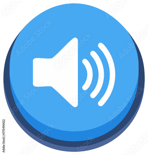 Sound On Graphic: White Loudspeaker Symbol with Blue Circular Button for Multimedia Applications