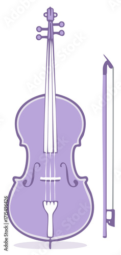 Elegant String Instrument Still Life Graphic Cello and Bow Design in Lilac Tones