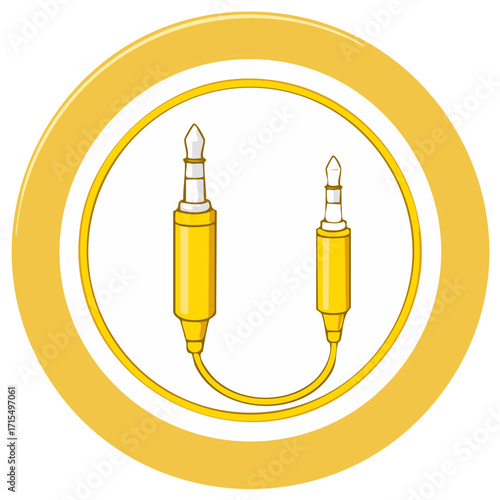 Vivid Yellow Aux Cable Vector Illustration in Circle border design, Technology item and connection