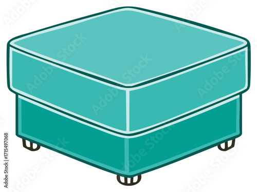 Vector illustration of a bright teal square padded ottoman furniture item for modern home interior