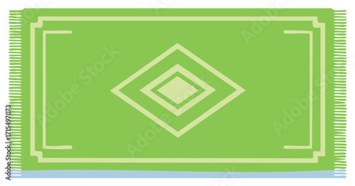 Green Islamic Prayer Rug with Diamond Pattern and Fringe