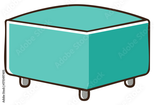 Vivid turquoise ottoman with minimalist style and dark brown outline, suitable for seating or rest with a modern aesthetic