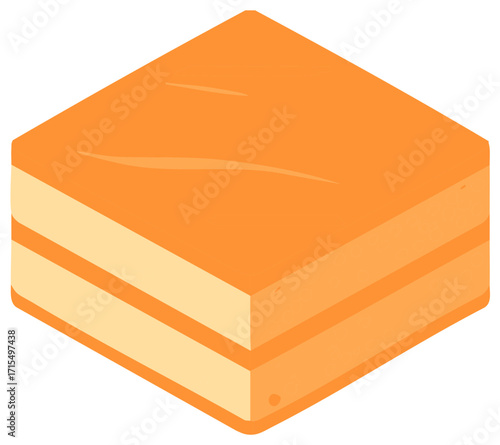 Isometric layered dessert illustration, orange and cream colors, sweet treat