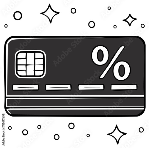 Credit Card with Percentage Sign and Sparkles for Discount Promotions Offers