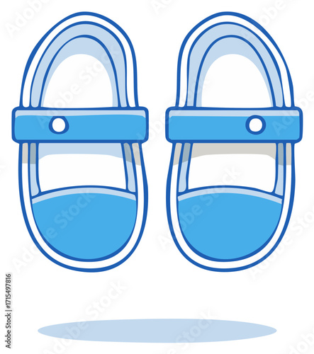 Cute cartoon blue clogs on a white background with a light blue shadow effect