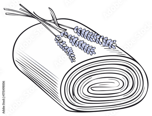 Rolled Towel with Lavender Sprigs Sketch Illustration Wellness and Spa Elements