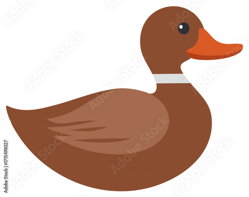 Stylized brown duck illustration with orange beak and white neck ring