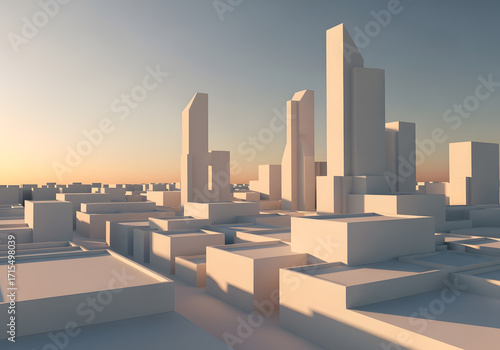 White Cityscape at Sunset. Minimalist Architectural Design