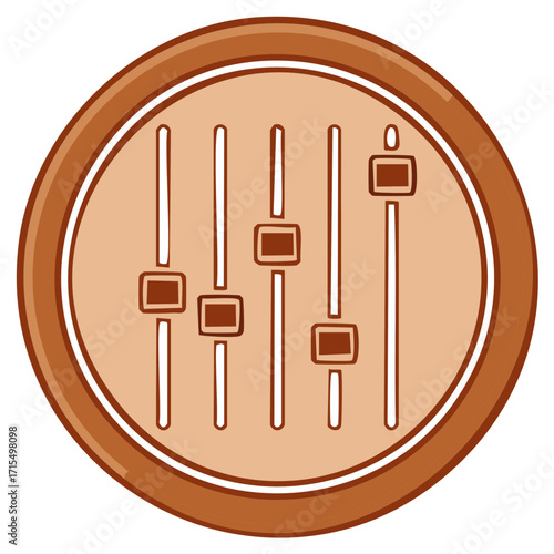 Audio Mixer Icon Button in Brown Tones with Faders Controls Sound Adjustment Equipment