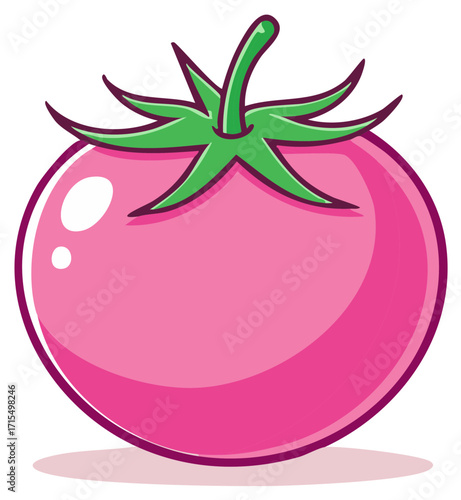 Pink Tomato Cartoon Illustration
