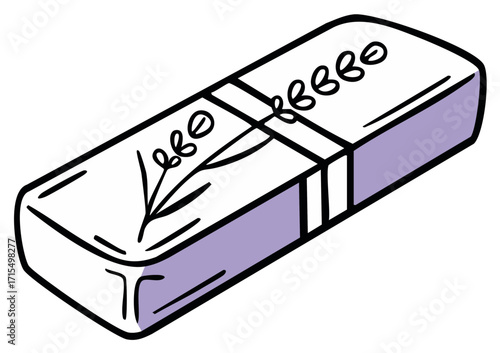 Rectangular Soap Bar with Lavender Design and Purple Sides Hand Drawn Style