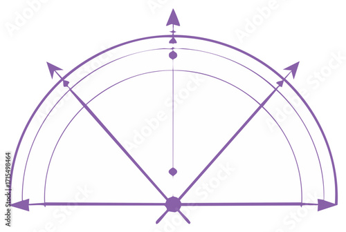 Violet Directional Graphic with Semi Circles and Arrows Indicating Movement Pathways