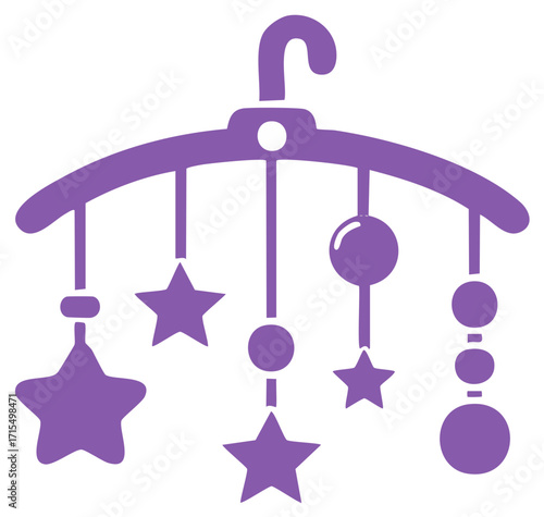 Cute Purple Baby Mobile Silhouette with Stars and Spheres for Nursery Decor Flat Vector Illustration
