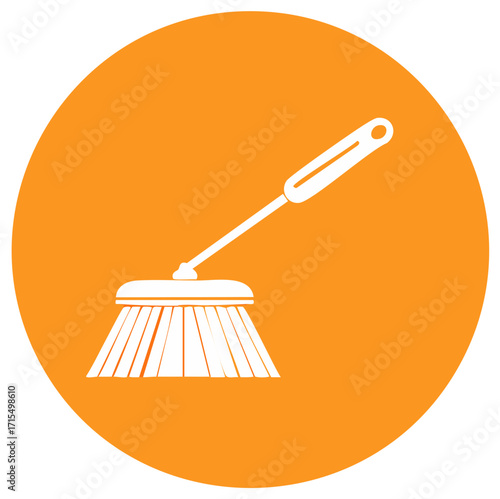 Cleaning brush flat vector icon on an orange circle for household chores and janitorial services