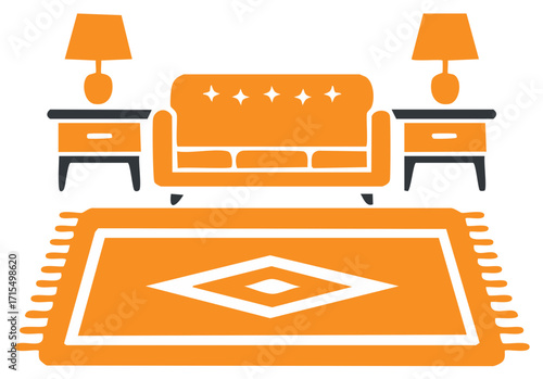 Modern living room arrangement with sofa rug and lamps on nightstands