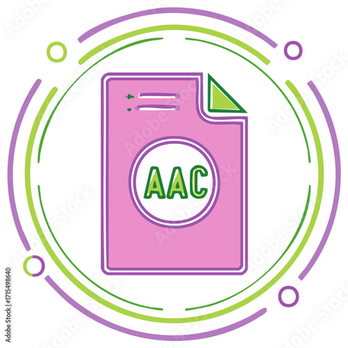 AAC File Format Icon with Pink Paper and Green Accents for Web or Application Development