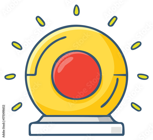 Cartoon-style yellow light emitting energy, circular with a red center. Illustration
