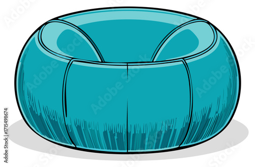 Stylish Illustration of a Modern Blue Bean Bag Chair with Rounded Design