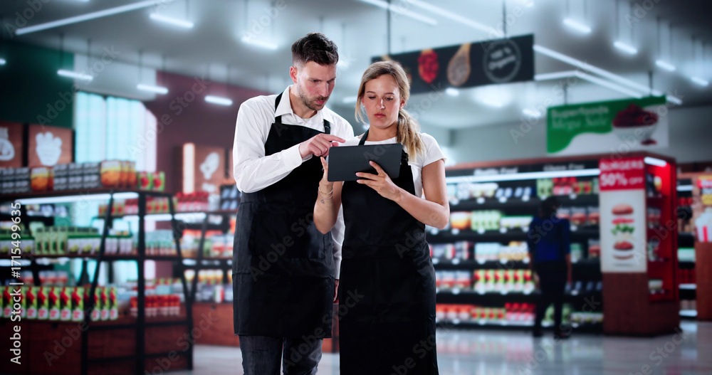 Obraz premium Supermarket Manager Trains Associates In Retail Store