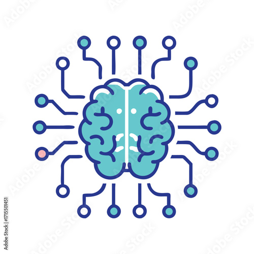 Futuristic digital brain concept with glowing neural networks and circuits