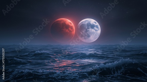 Lunar Eclipse over Ocean A Celestial Spectacle