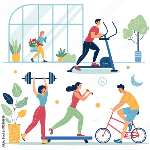 young woman exercising with dumbbells in gym