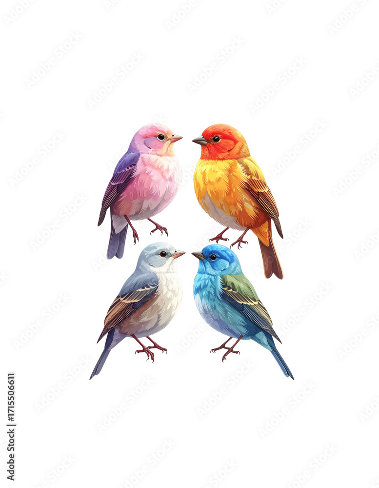 Fototapeta premium A bright red male cardinal perches on a branch, his colorful feathers and beak standing out against a white background