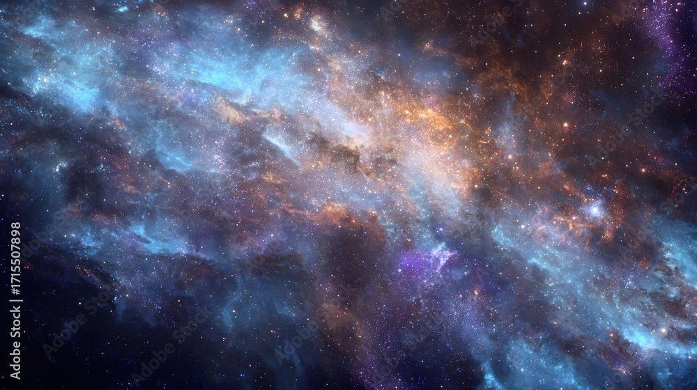 Fototapeta premium A stunning view of a colorful nebula in outer space, featuring vibrant hues of purple, pink, and orange with scattered stars