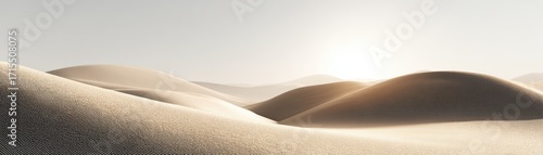 Expansive desert landscape with rolling sand dunes under bright sky du golden hour creating a serene natural scene