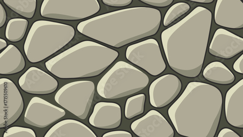 Seamless Cartoon Stone Wall Texture, Vector Cobblestone Pavement Background