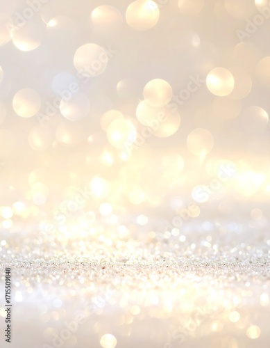 Delicate, soft-toned background showcases shimmering golden light bokeh and subtle glitter.