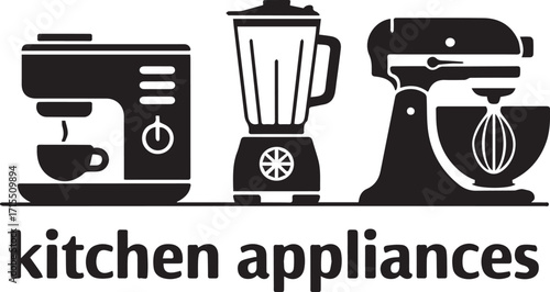 Vector art of black and white kitchen appliances for logo