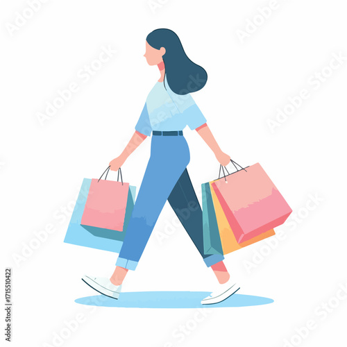 Vector a teenager carrying a shopping bag