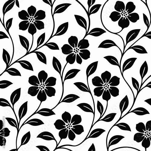 Black and White Floral Seamless Pattern