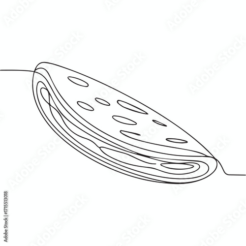 Continuous Simple black line art drawing of a Tacos in a minimalist style on a white background.