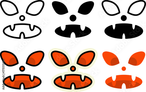 Set of spooky halloween ghost face icon