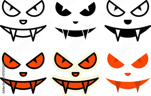 Set of spooky halloween ghost face icon