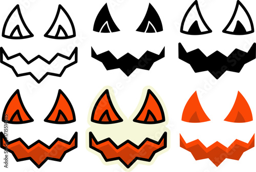 Set of spooky halloween ghost face icon