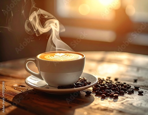 cup of coffee or morning tea with smoke