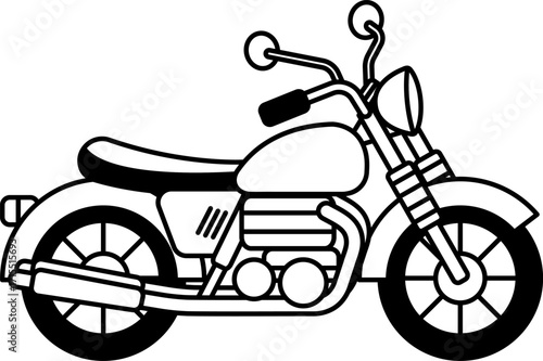 black and white isolate illustration of a vintage motorcycle